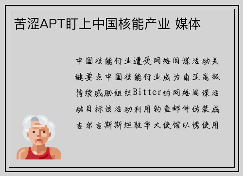 苦涩APT盯上中国核能产业 媒体