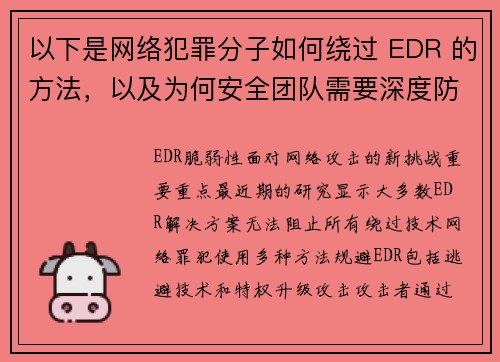 以下是网络犯罪分子如何绕过 EDR 的方法，以及为何安全团队需要深度防御策略 媒体