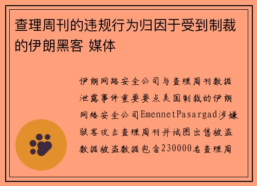 查理周刊的违规行为归因于受到制裁的伊朗黑客 媒体