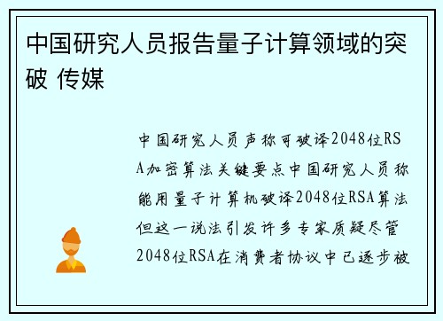 中国研究人员报告量子计算领域的突破 传媒